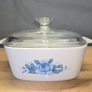 CorningWare White Casserole Dish with Blue Floral Design